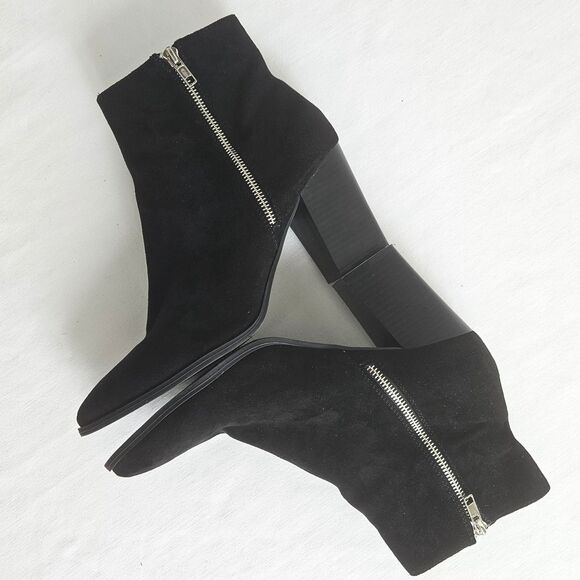 FOREVER 21 Boots Women 10 Black Faux Suede High Heel Ankle Point Toe Block Heel - Picture 3 of 7